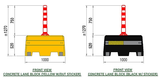 Showing measurement of modular concrete lane block